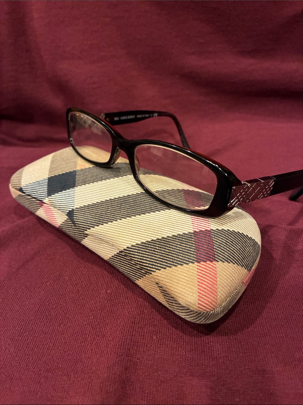 Burberry Eyeglass Frames Rectangular Full Rim - Dark Red & Black, Silver (ABBA)